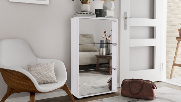 Тумба для Обуви Модерн тип 8 Белый Ясень (Ш-600 мм x В-1016 мм x Г-230 мм)